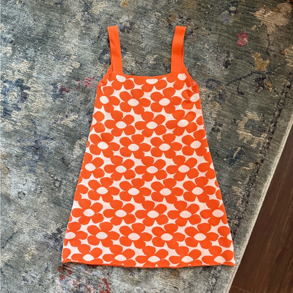 Zara Bright Orange Floral Knit Dress